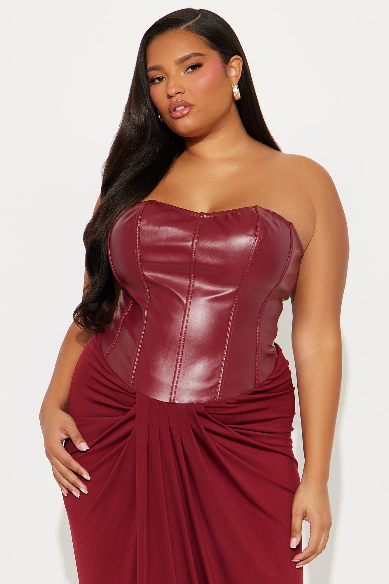 Gone Bad Faux Leather Maxi Dress - Burgundy