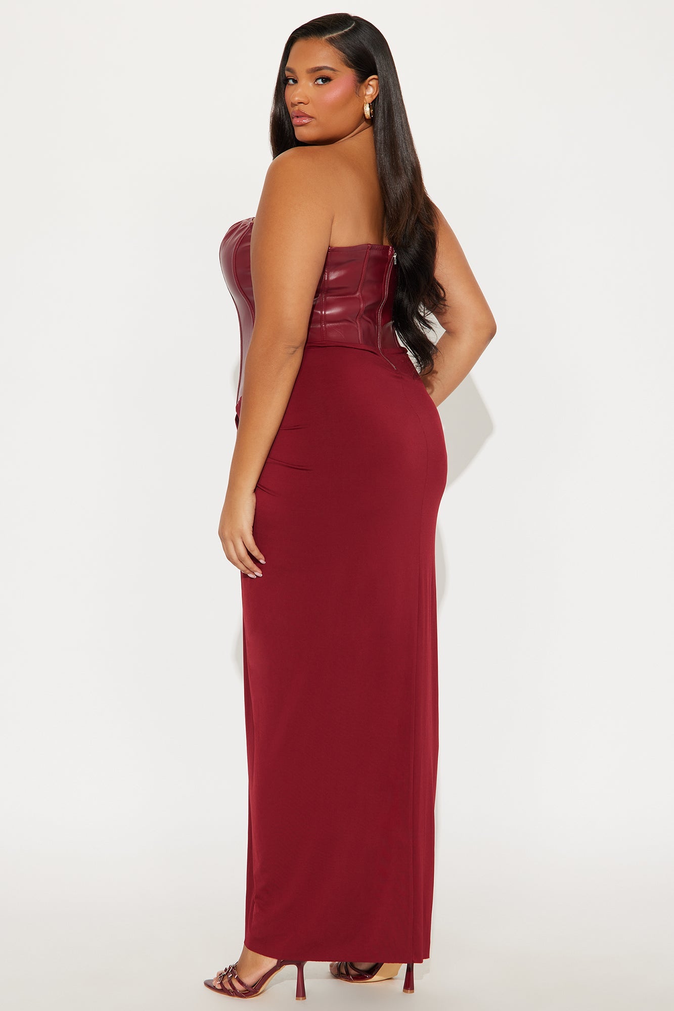 Gone Bad Faux Leather Maxi Dress - Burgundy