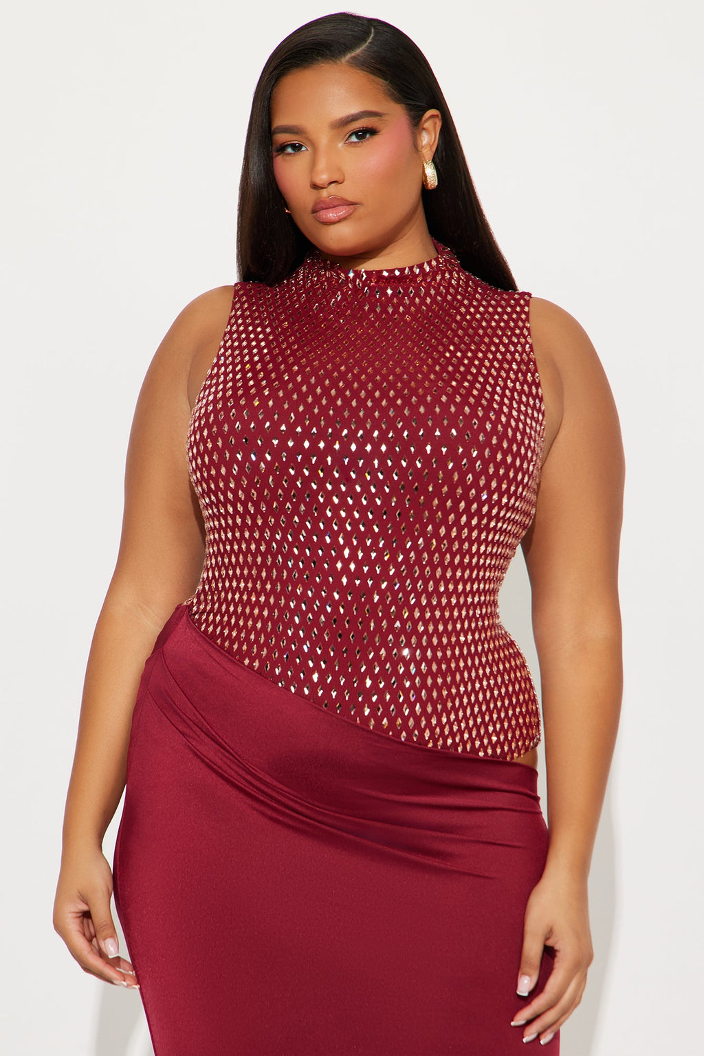 Neveah Rhinestone Gown - Burgundy