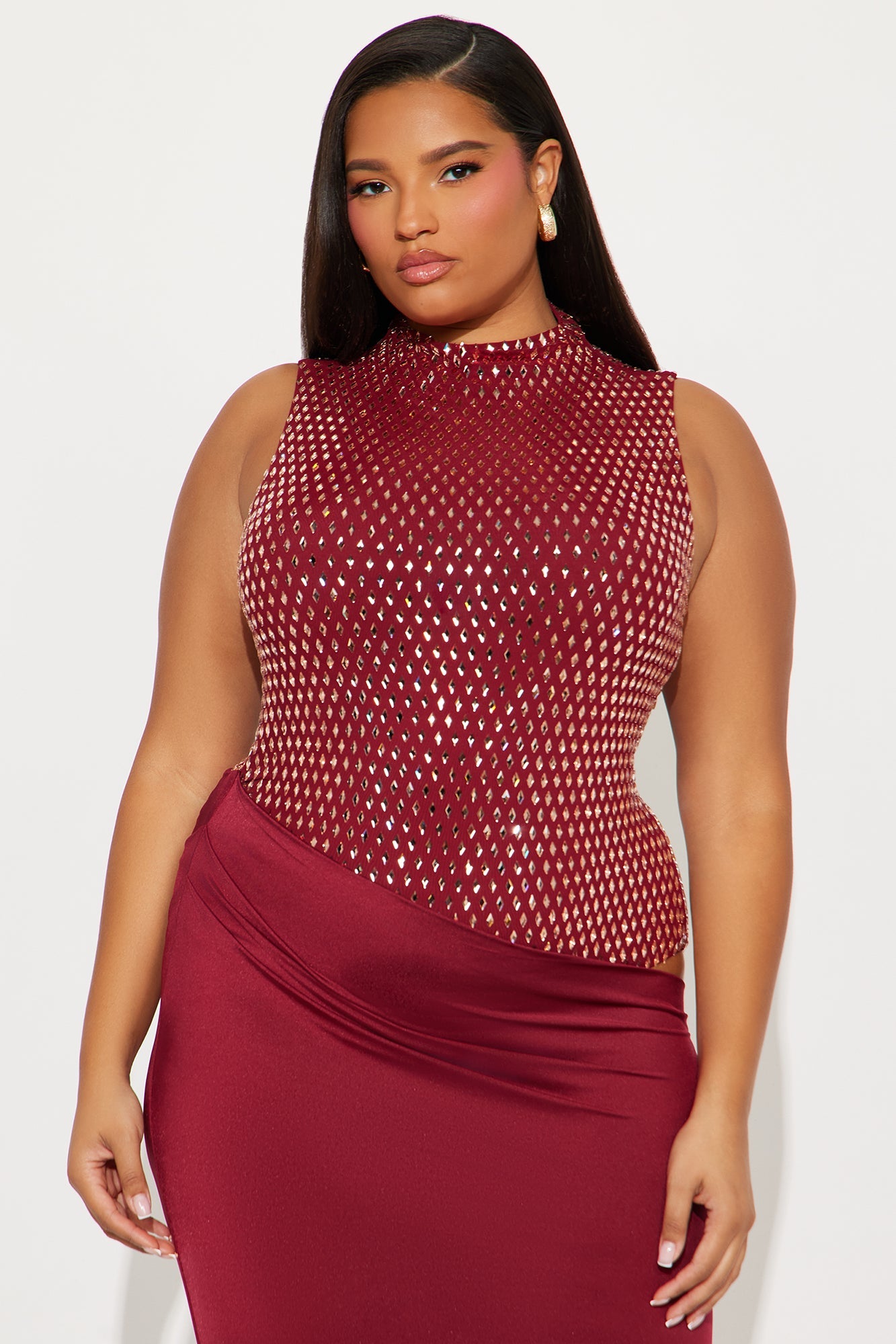 Neveah Rhinestone Gown - Burgundy