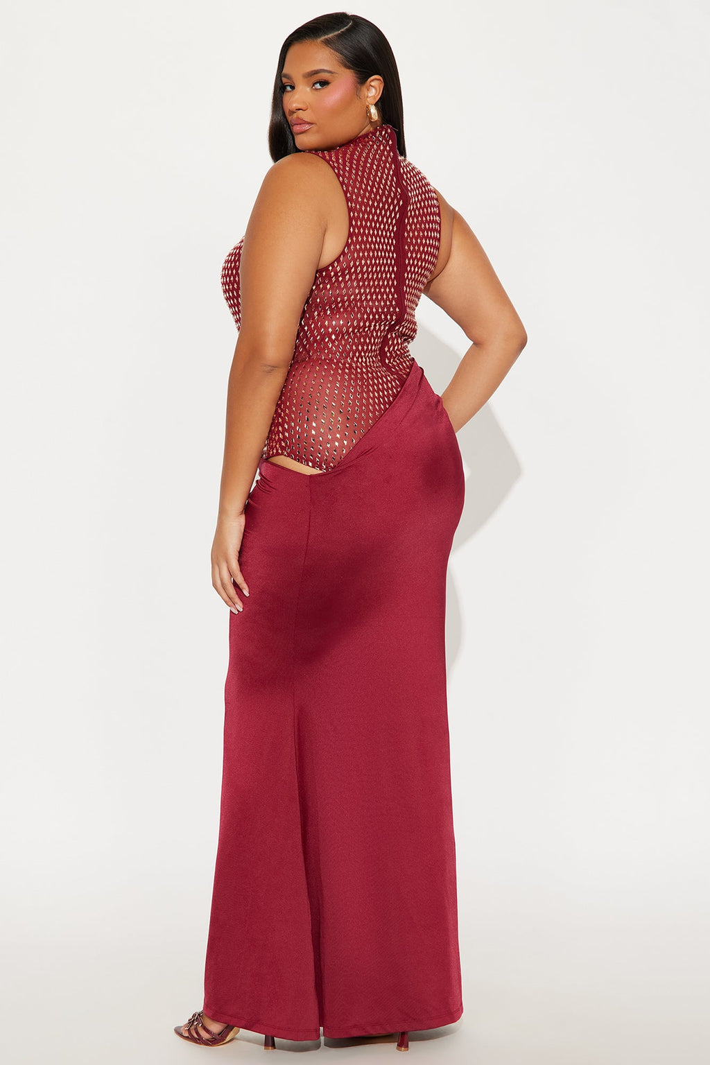 Neveah Rhinestone Gown - Burgundy