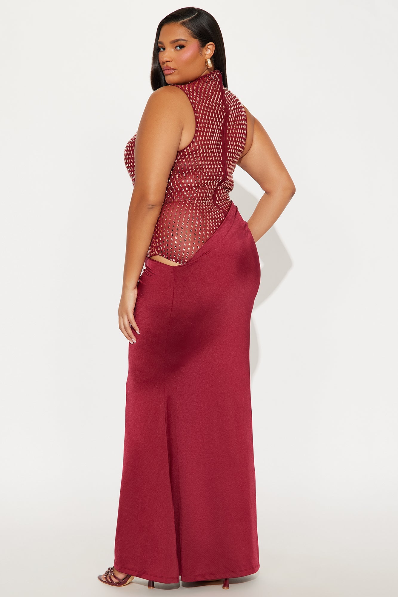 Neveah Rhinestone Gown - Burgundy