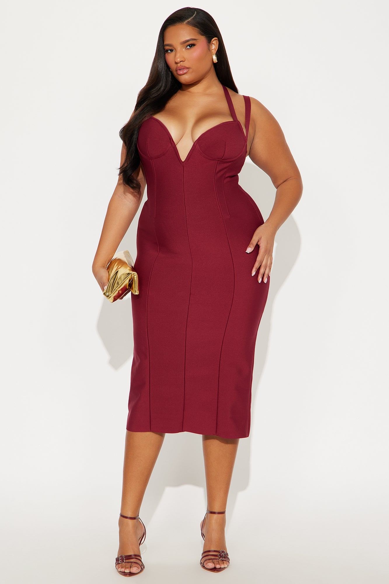 Briella Corset Halter Bandage Midi Dress - Wine