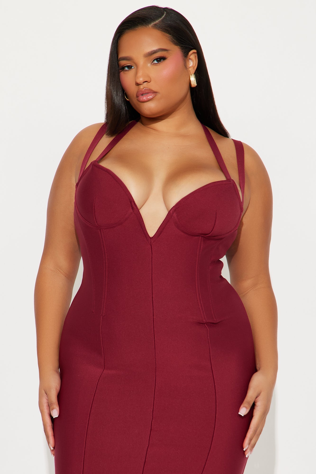 Briella Corset Halter Bandage Midi Dress - Wine