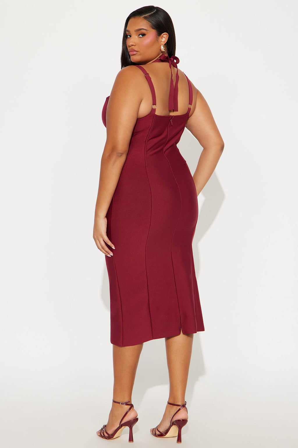 Briella Corset Halter Bandage Midi Dress - Wine