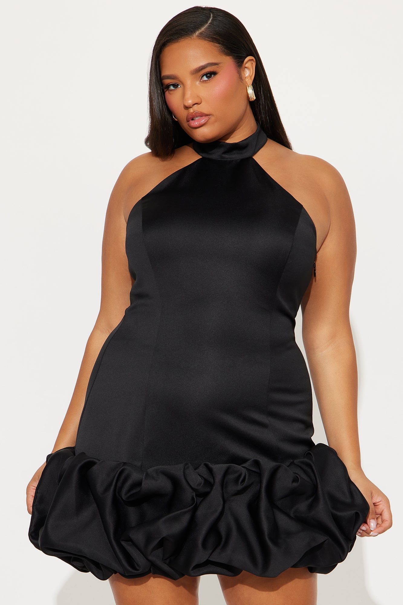 Sienna Satin High Neck Mini Dress - Black