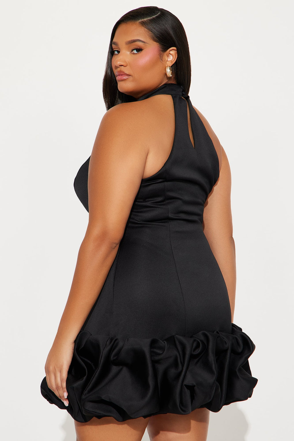 Sienna Satin High Neck Mini Dress - Black