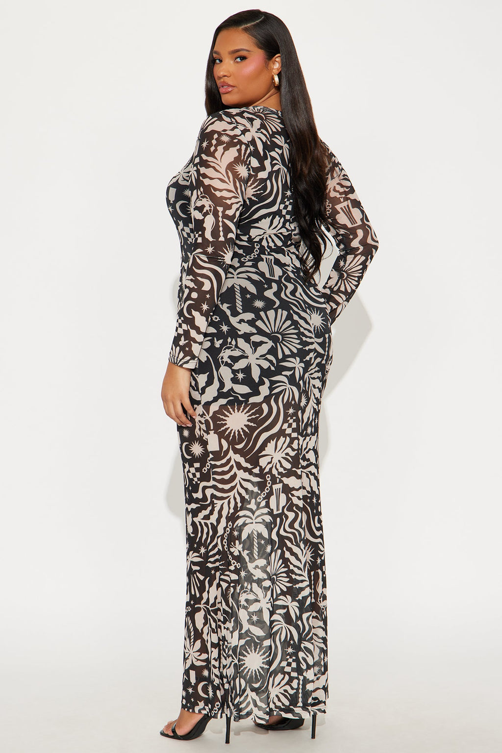 Celestial Dream Mesh Printed Maxi Dress - Black/combo