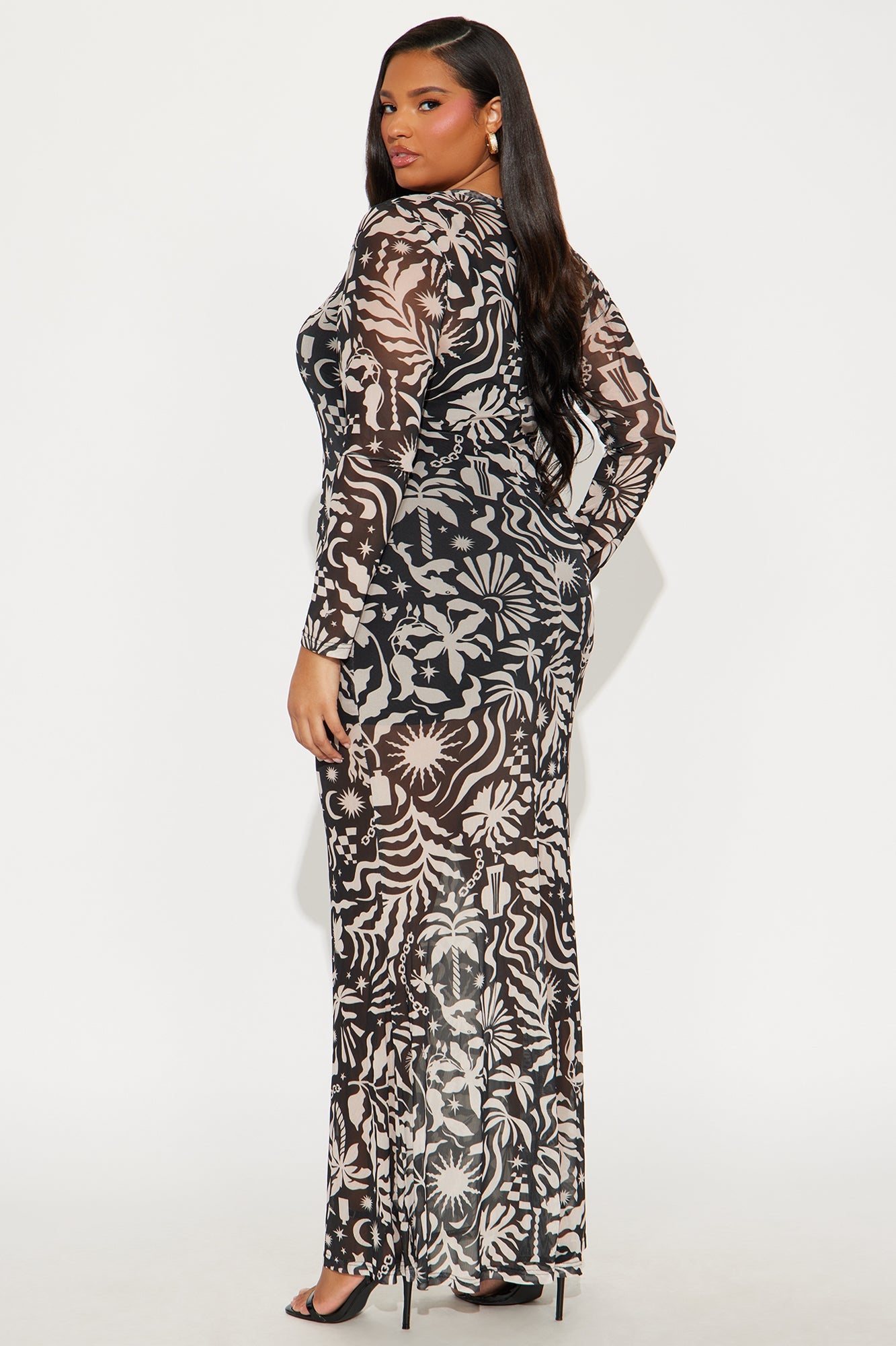 Celestial Dream Mesh Printed Maxi Dress - Black/combo