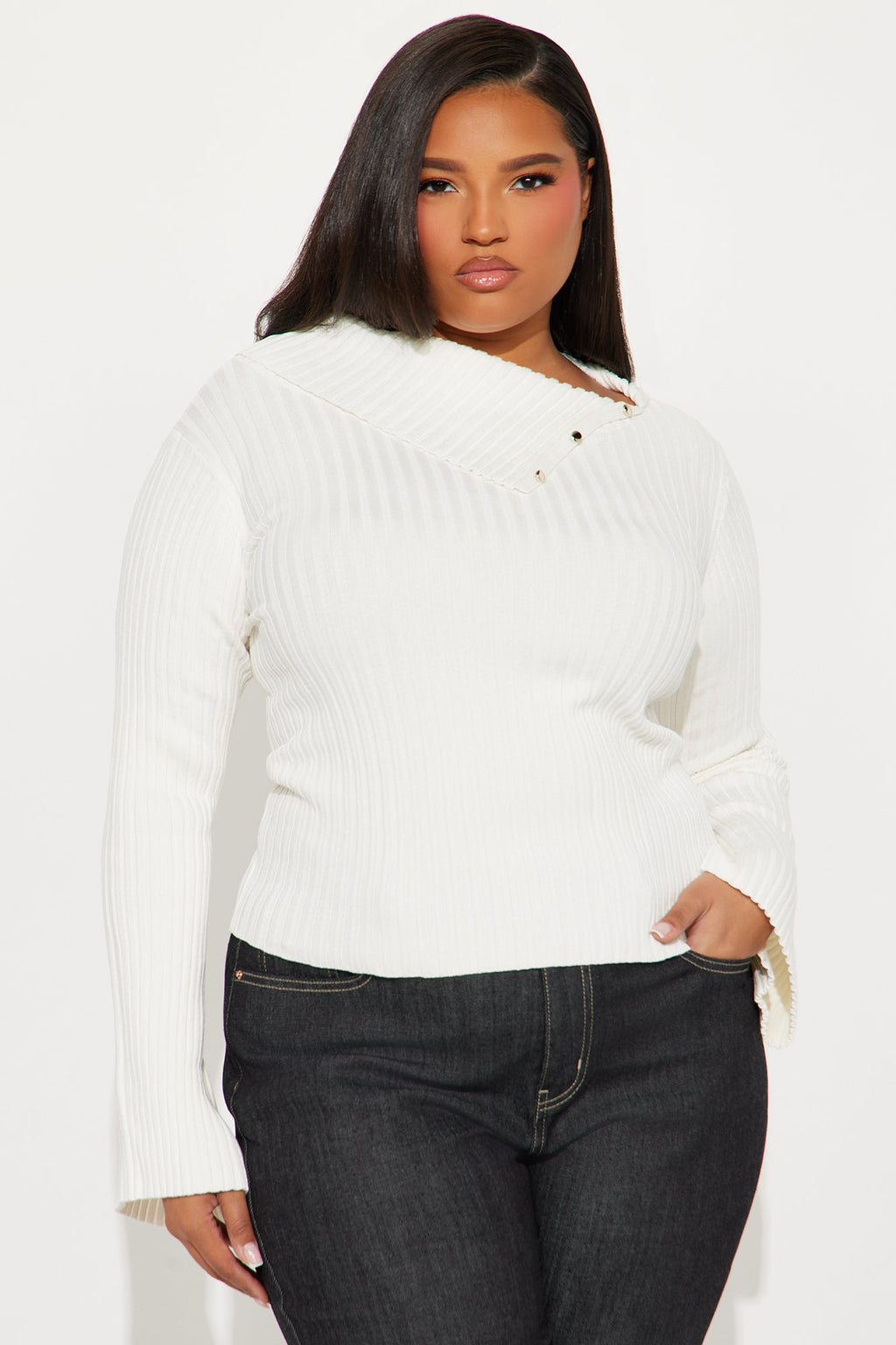 A Softy Collared Sweater Top - Ivory