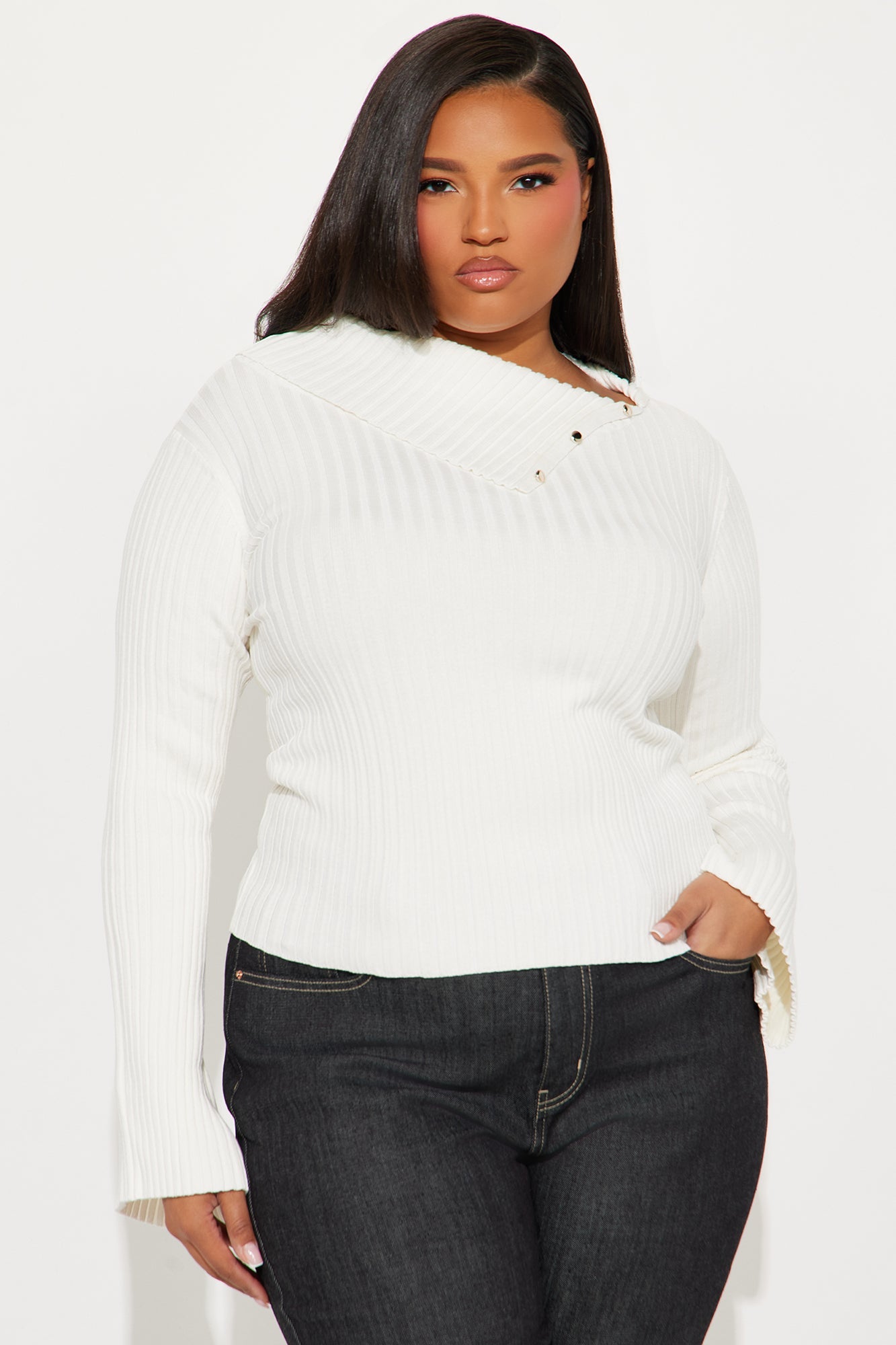 A Softy Collared Sweater Top - Ivory