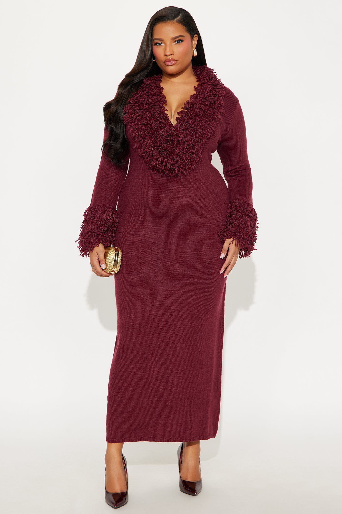 Chi Sweater Maxi Dress - Burgundy