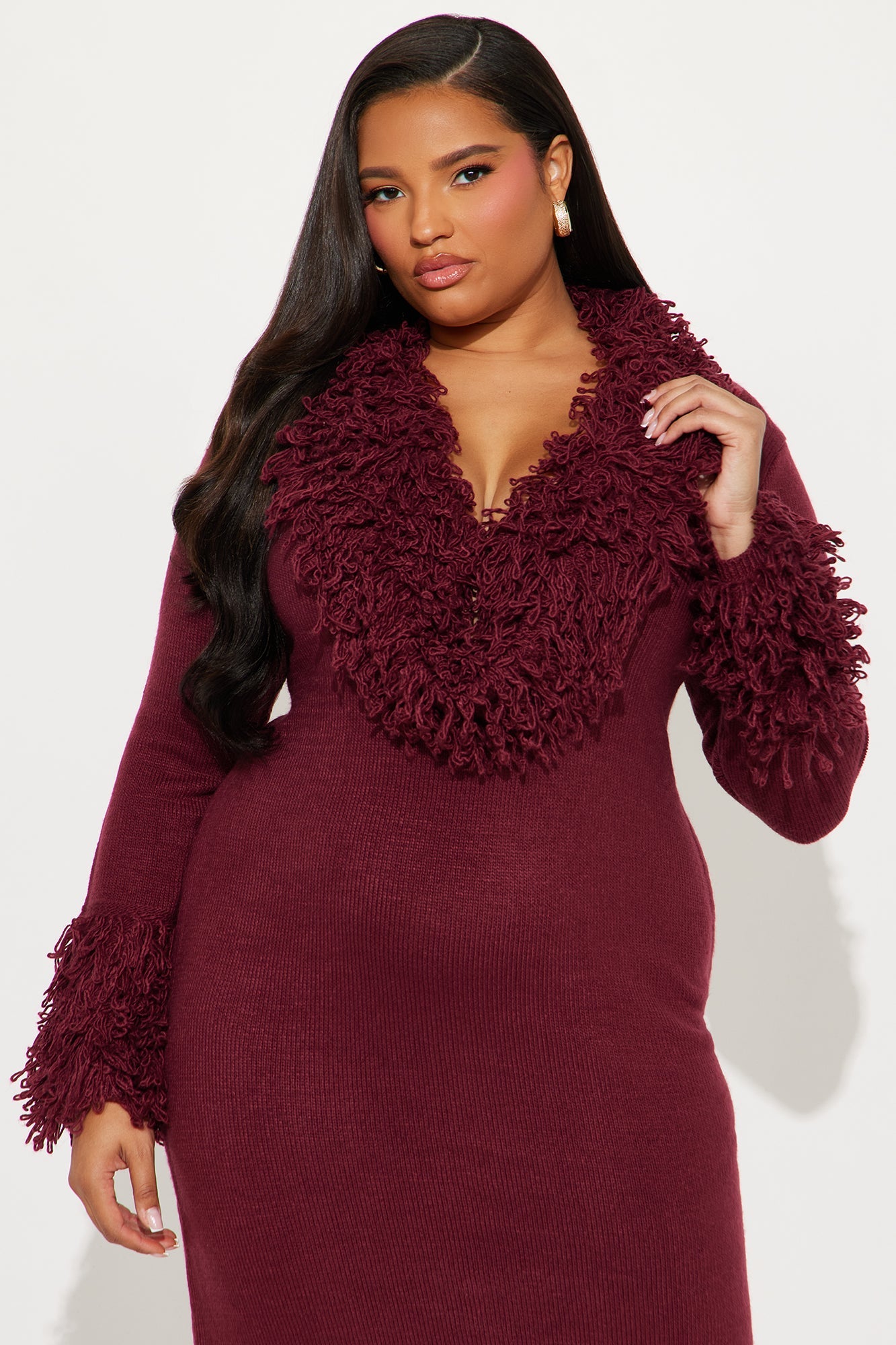 Chi Sweater Maxi Dress - Burgundy