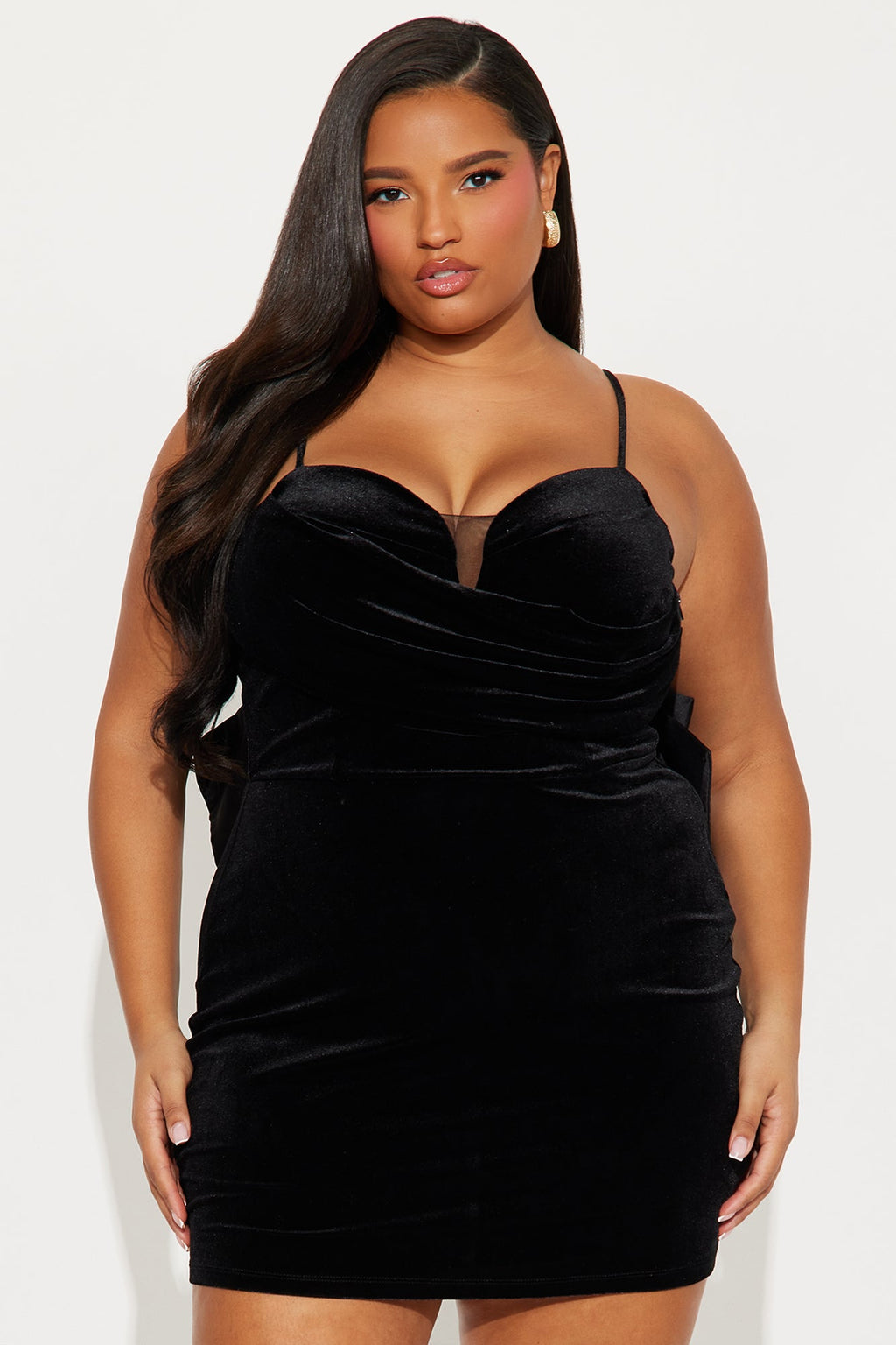Britt Bow Velvet Mini Dress - Black