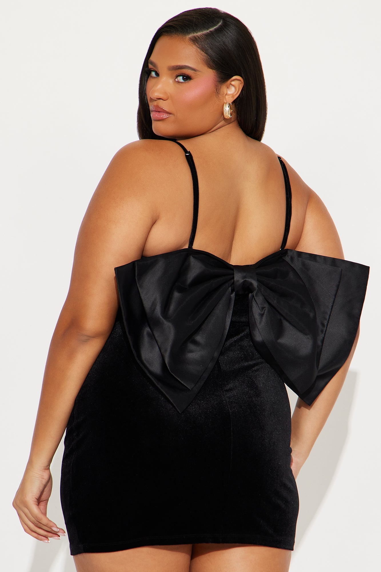 Britt Bow Velvet Mini Dress - Black