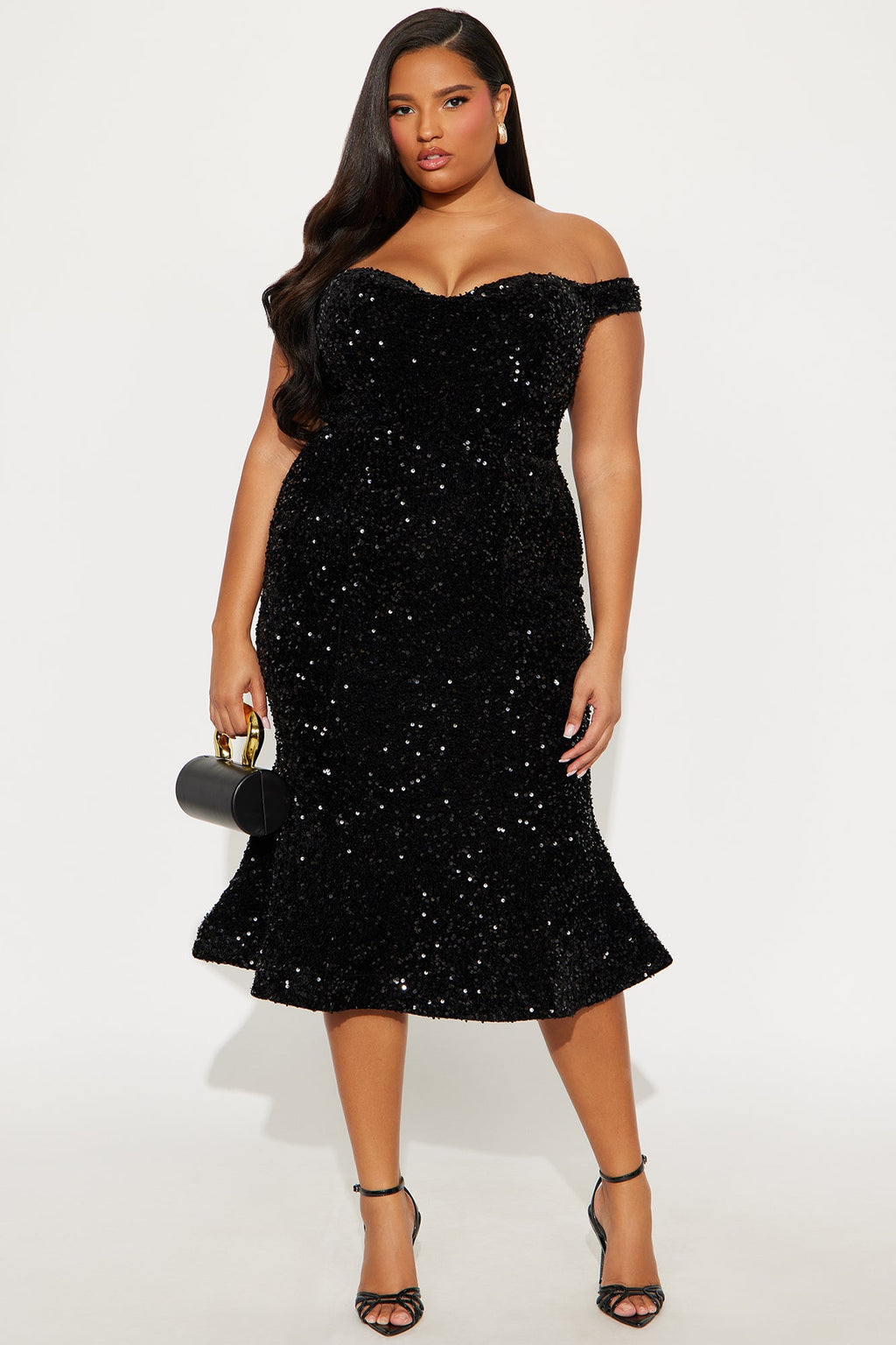 Alora Sequin Midi Dress - Black