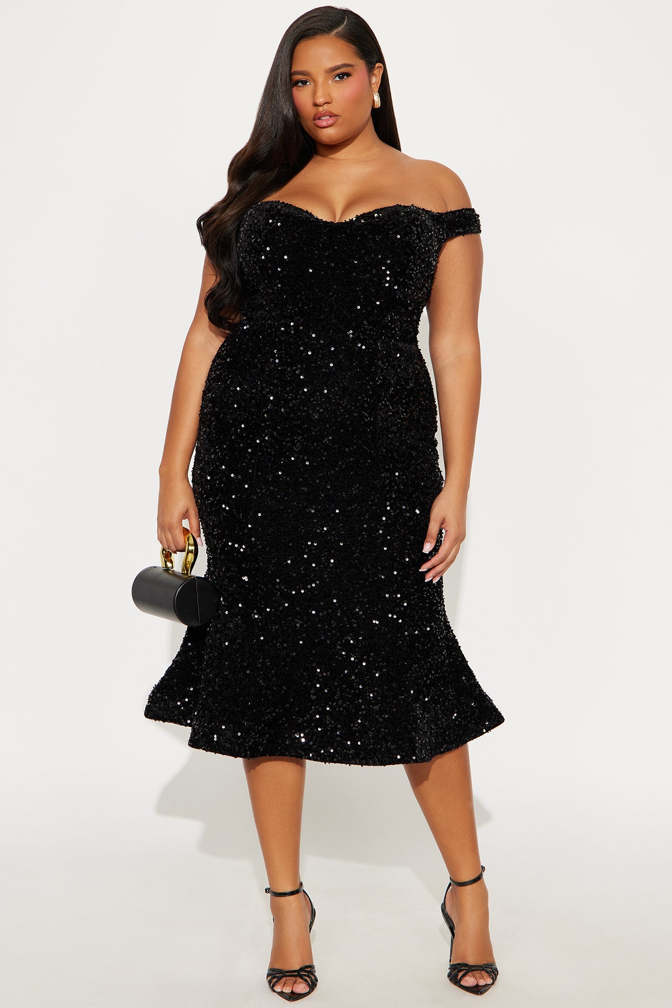 Alora Sequin Midi Dress - Black