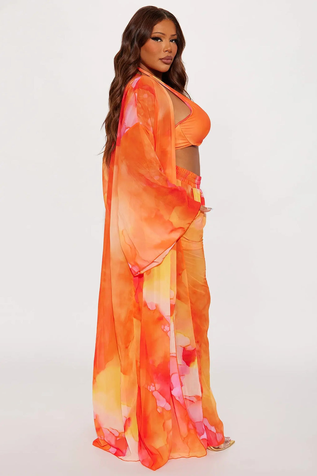 Moana 4 Piece Bikini Kimono & Pants Set - Orange/combo 