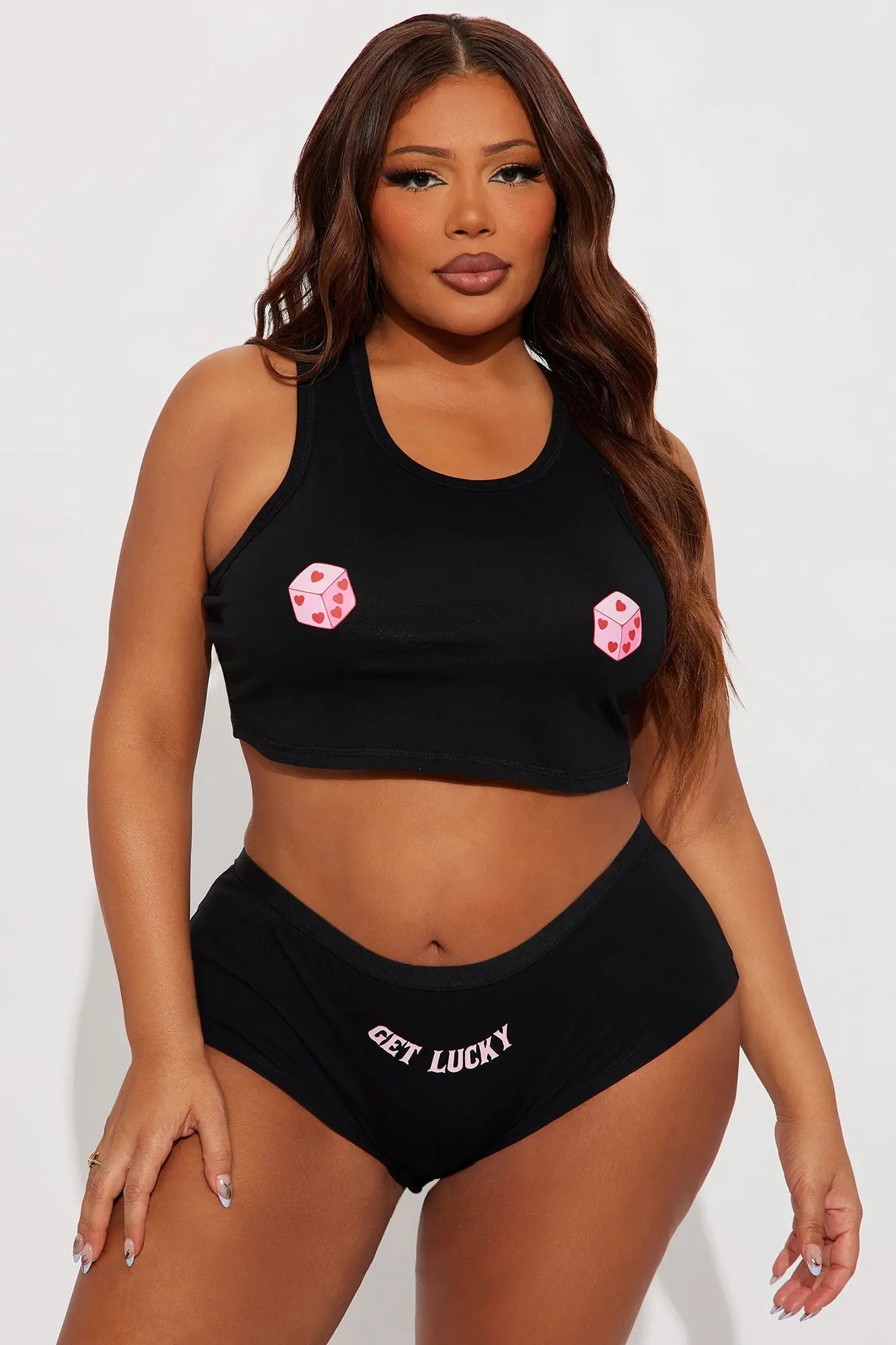 Roll The Dice Cami And Boyshort 2 Piece Set - Black 