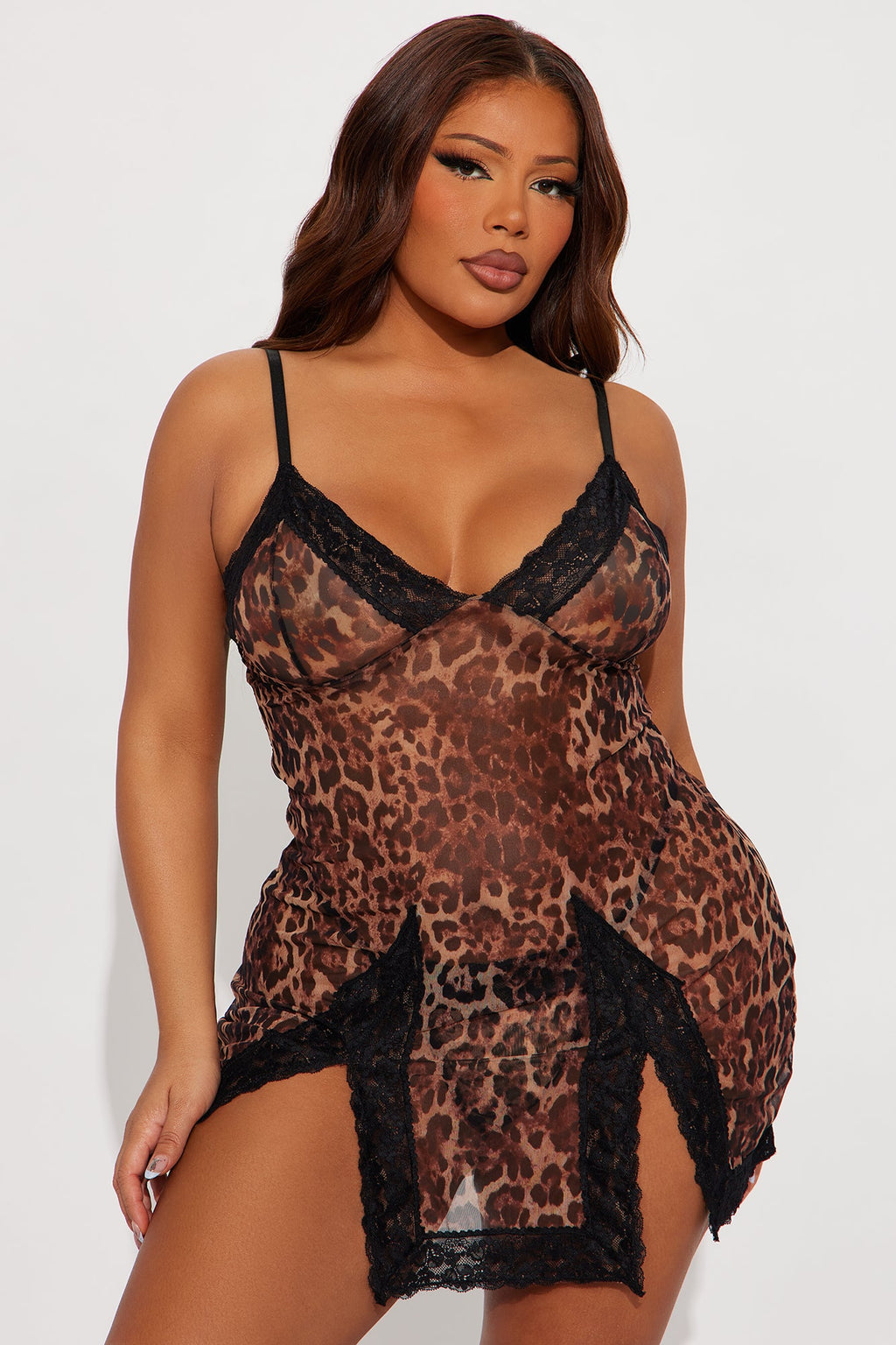 Sienna Leopard Mesh Cut Out Chemise - Leopard
