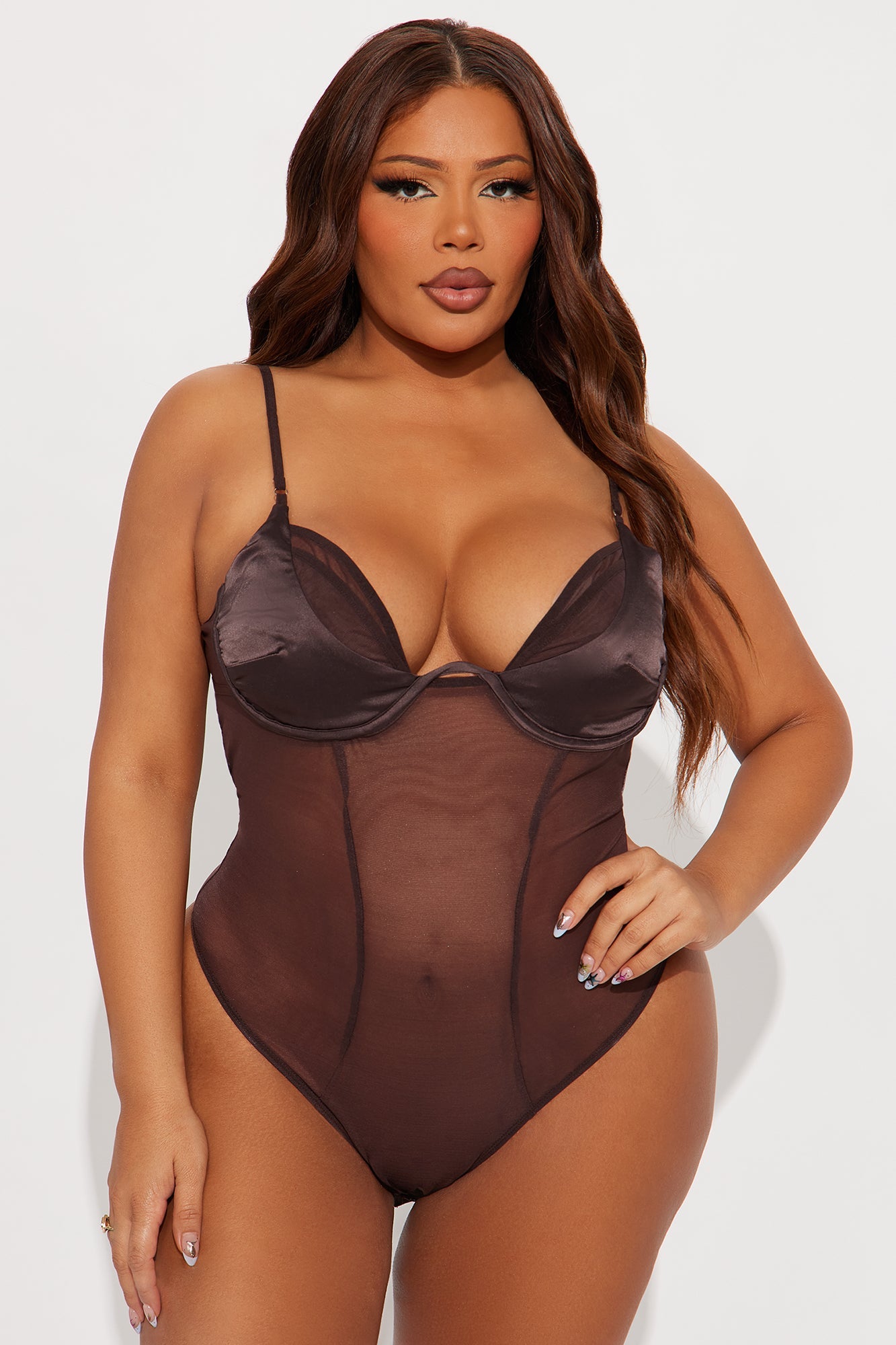 Stage Riot Mesh Corset Bodysuit - Chocolate