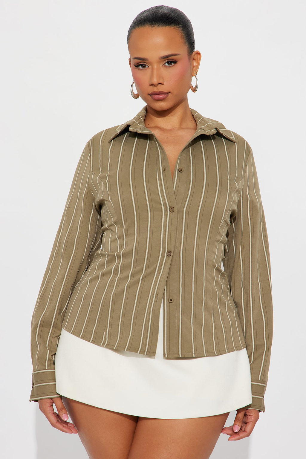 Messy Thoughts Pinstripe Shirt - Olive/combo