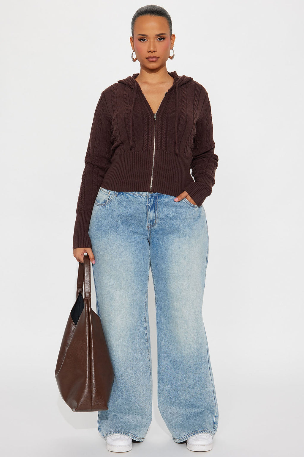 Everyday Thing Cable Knit Sweater - Chocolate