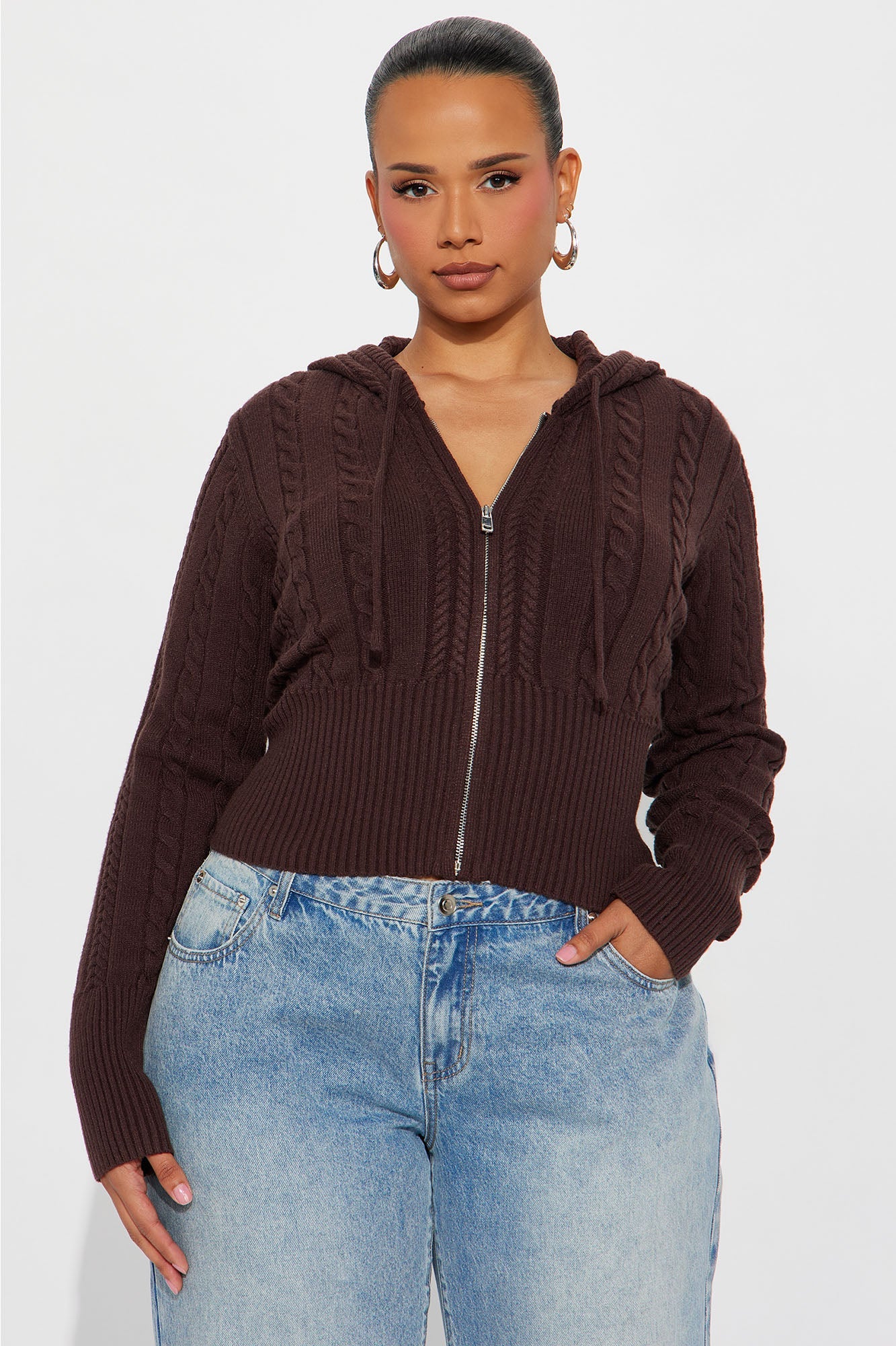 Everyday Thing Cable Knit Sweater - Chocolate