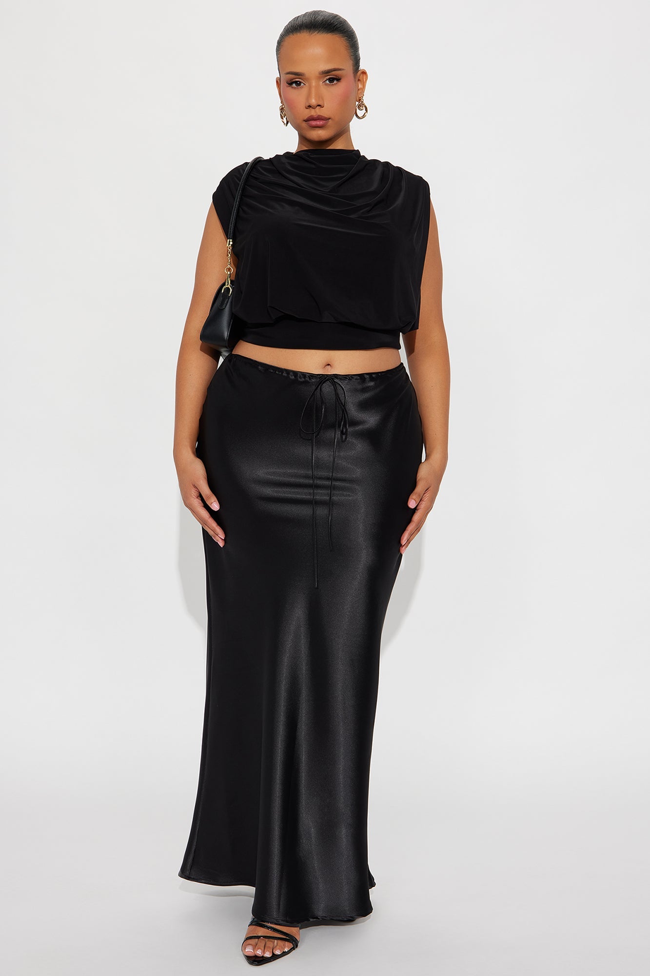 Sierra Tie Waist Satin Maxi Skirt - Black
