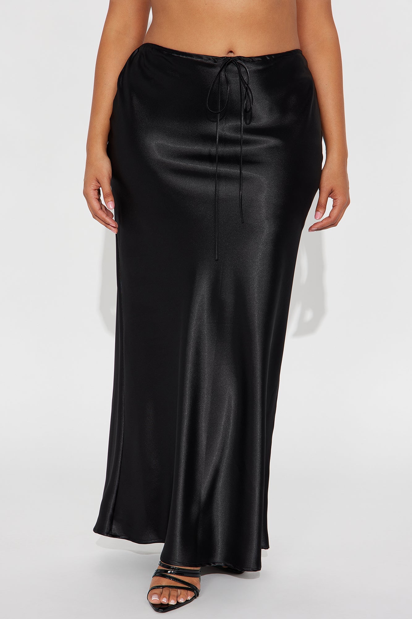 Sierra Tie Waist Satin Maxi Skirt - Black
