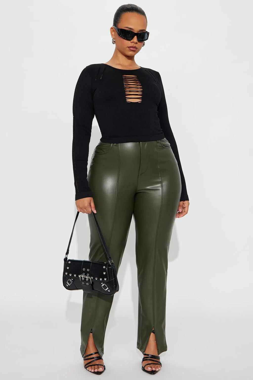Mackenzie Faux Leather Pant - Military Green 