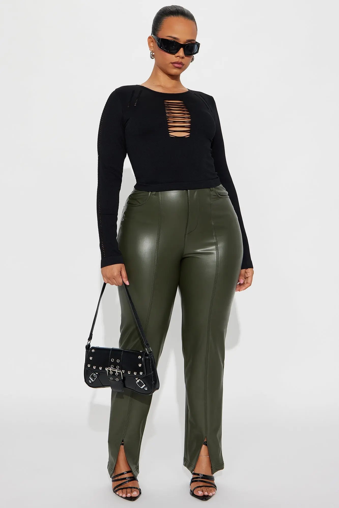 Mackenzie Faux Leather Pant - Military Green 