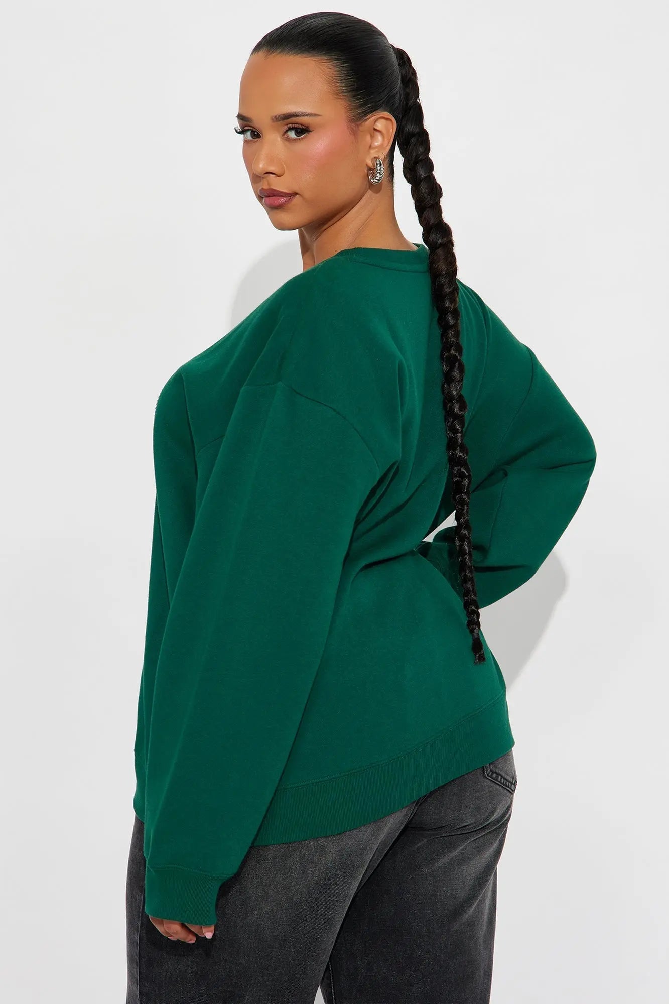 Snoopy Rhinestone Crew Neck Sweatshirt - Green 
