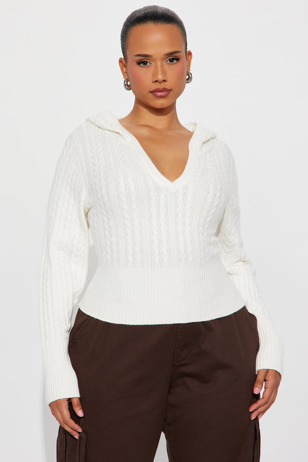 All Day Cable Knit Pullover Sweater - Cream
