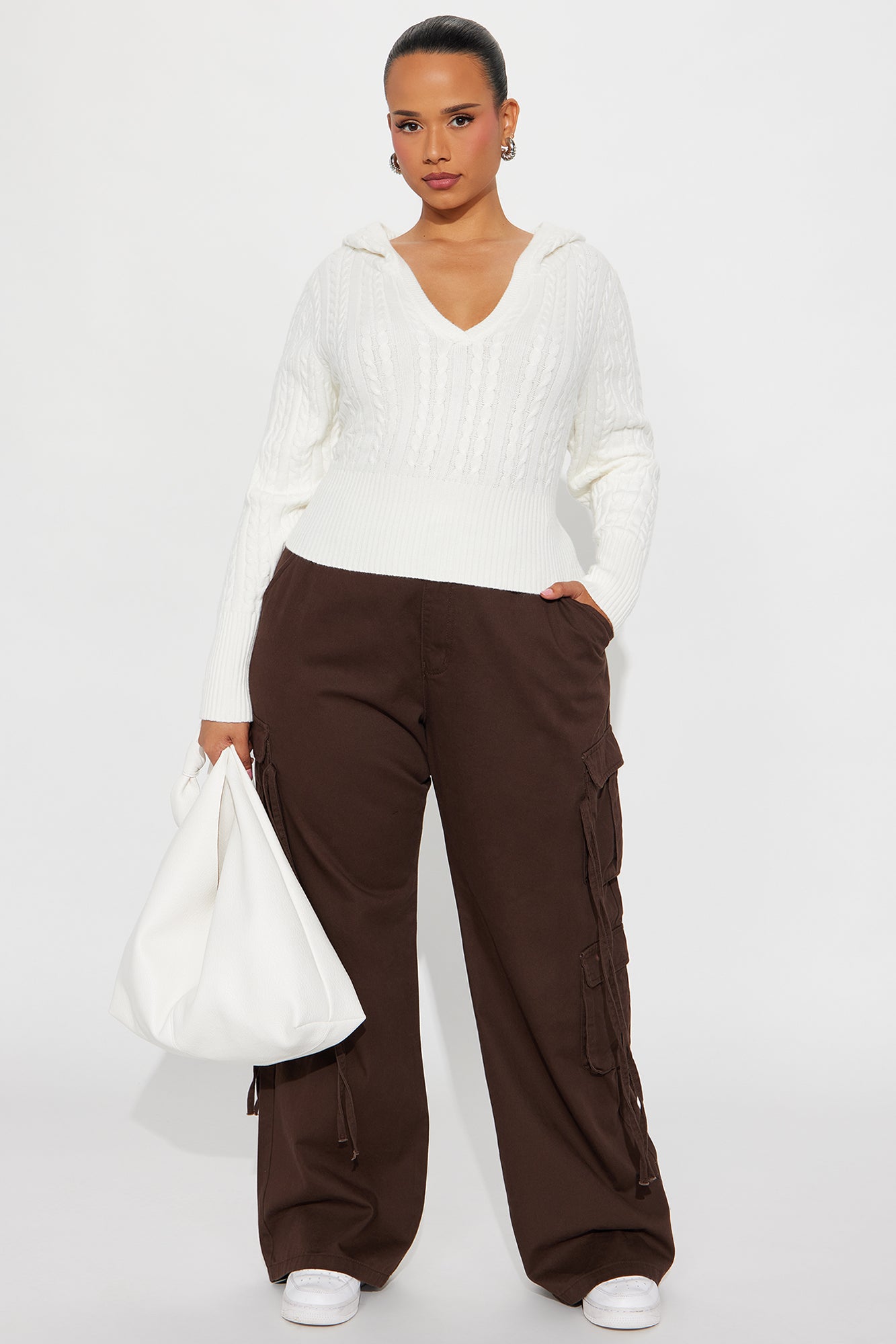 All Day Cable Knit Pullover Sweater - Cream