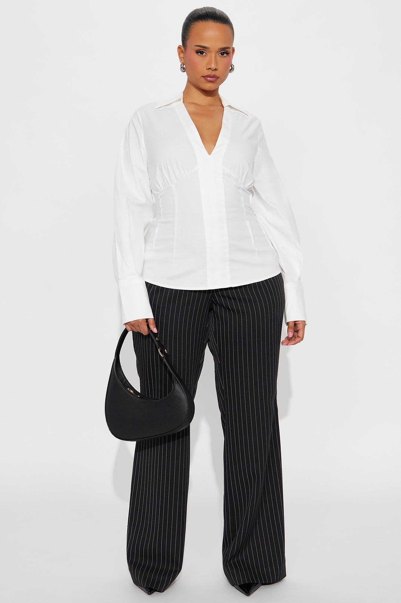 Elvira Pleated Poplin Top - White