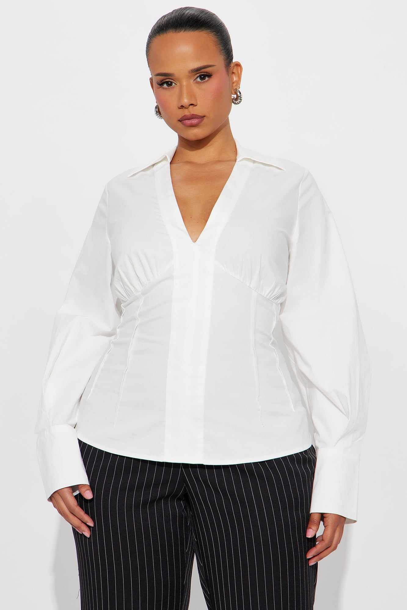 Elvira Pleated Poplin Top - White