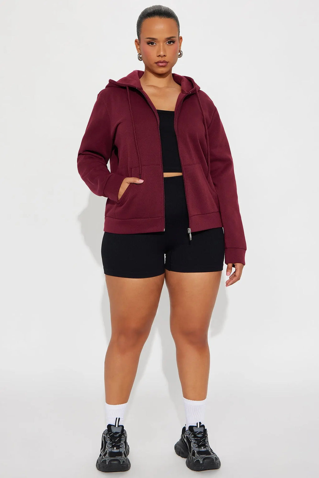 Candice Zip Up Hoodie - Burgundy 