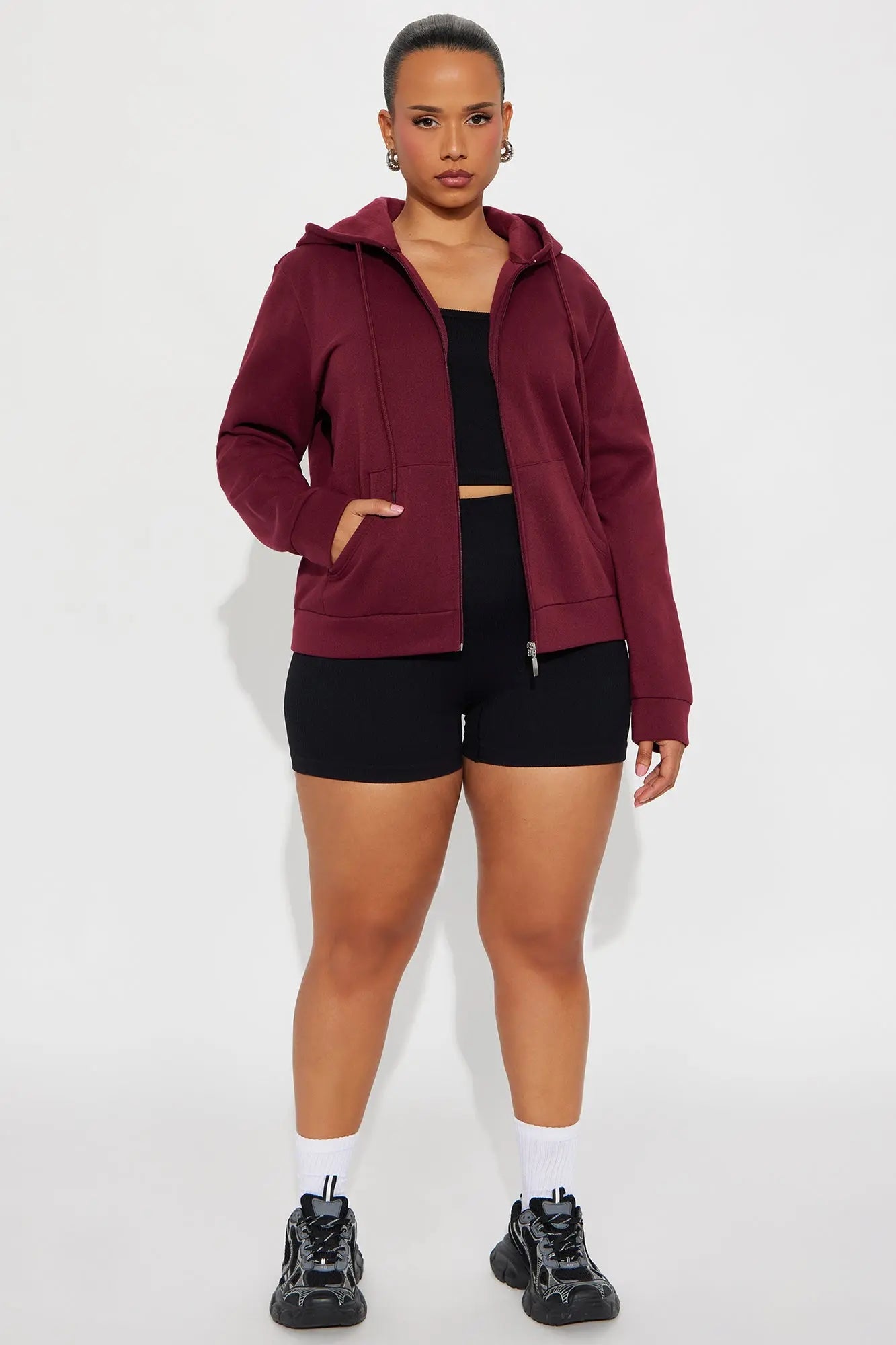 Candice Zip Up Hoodie - Burgundy 
