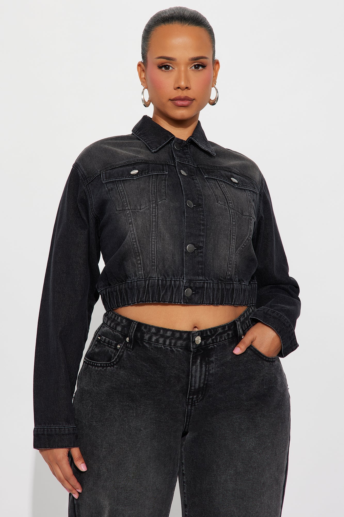 Out Of Time Denim Bomber Jacket - Black Wash
