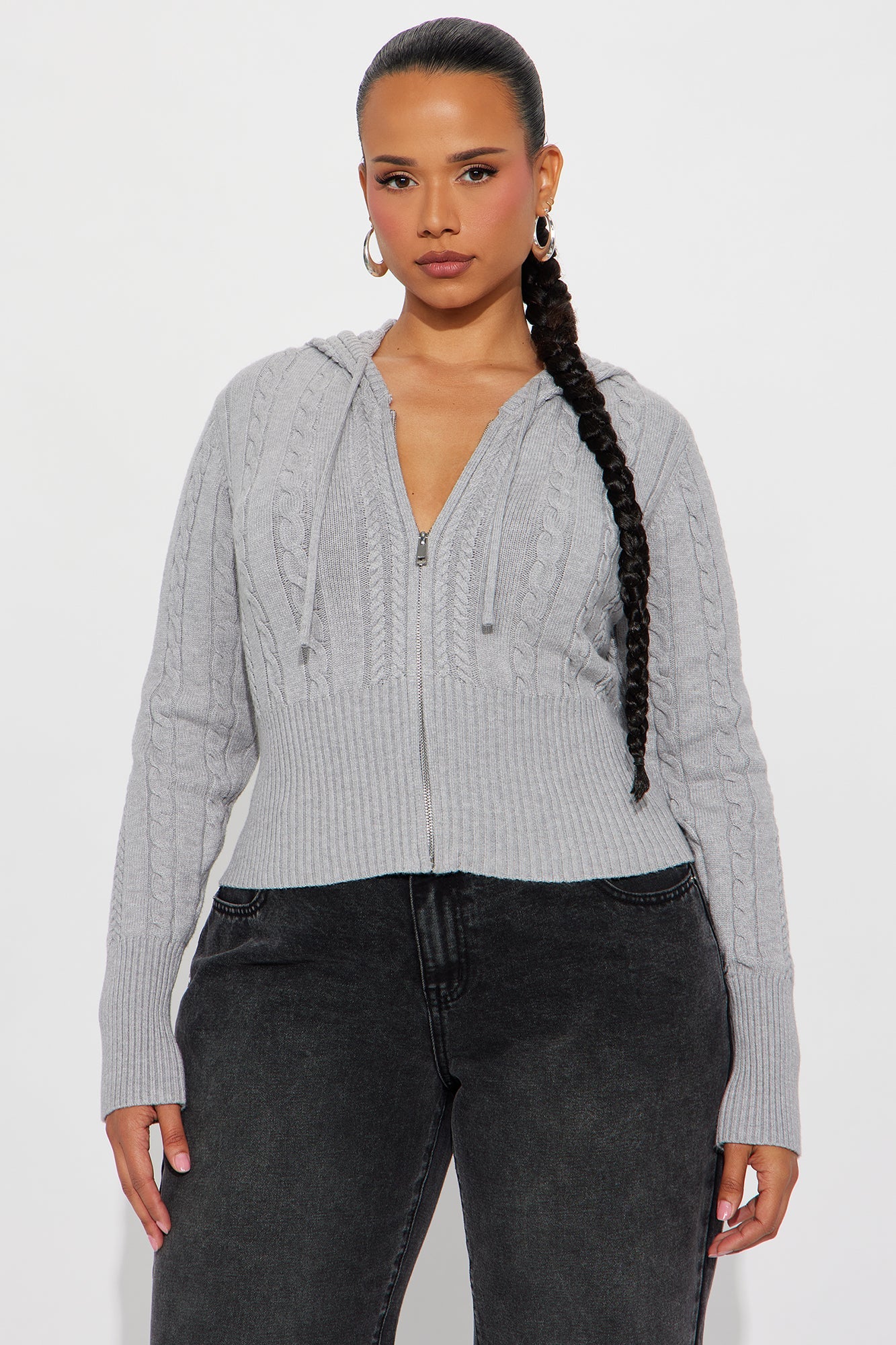 Everyday Thing Cable Knit Sweater - Grey