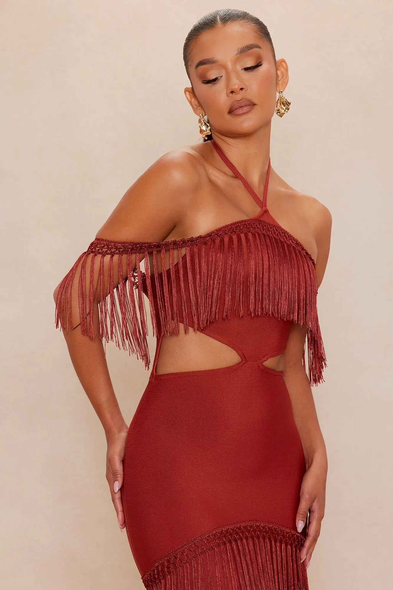 Narissa Fringe Maxi Dress - Rust 