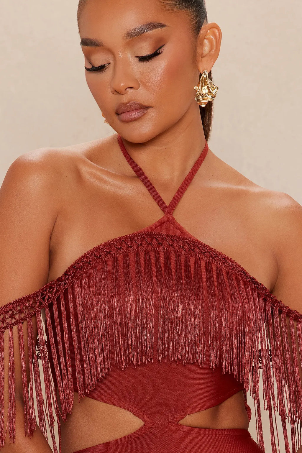 Narissa Fringe Maxi Dress - Rust 