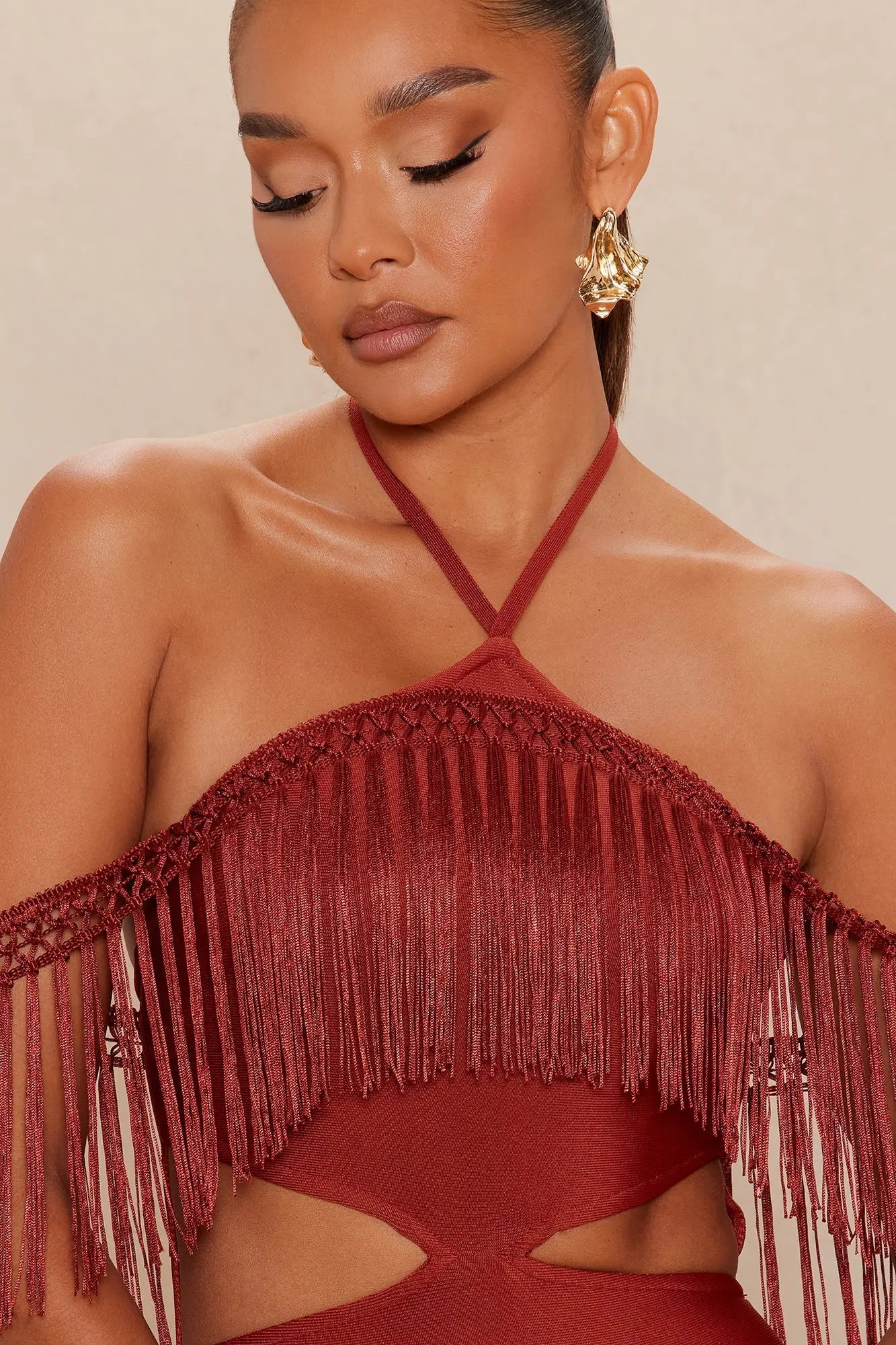 Narissa Fringe Maxi Dress - Rust 