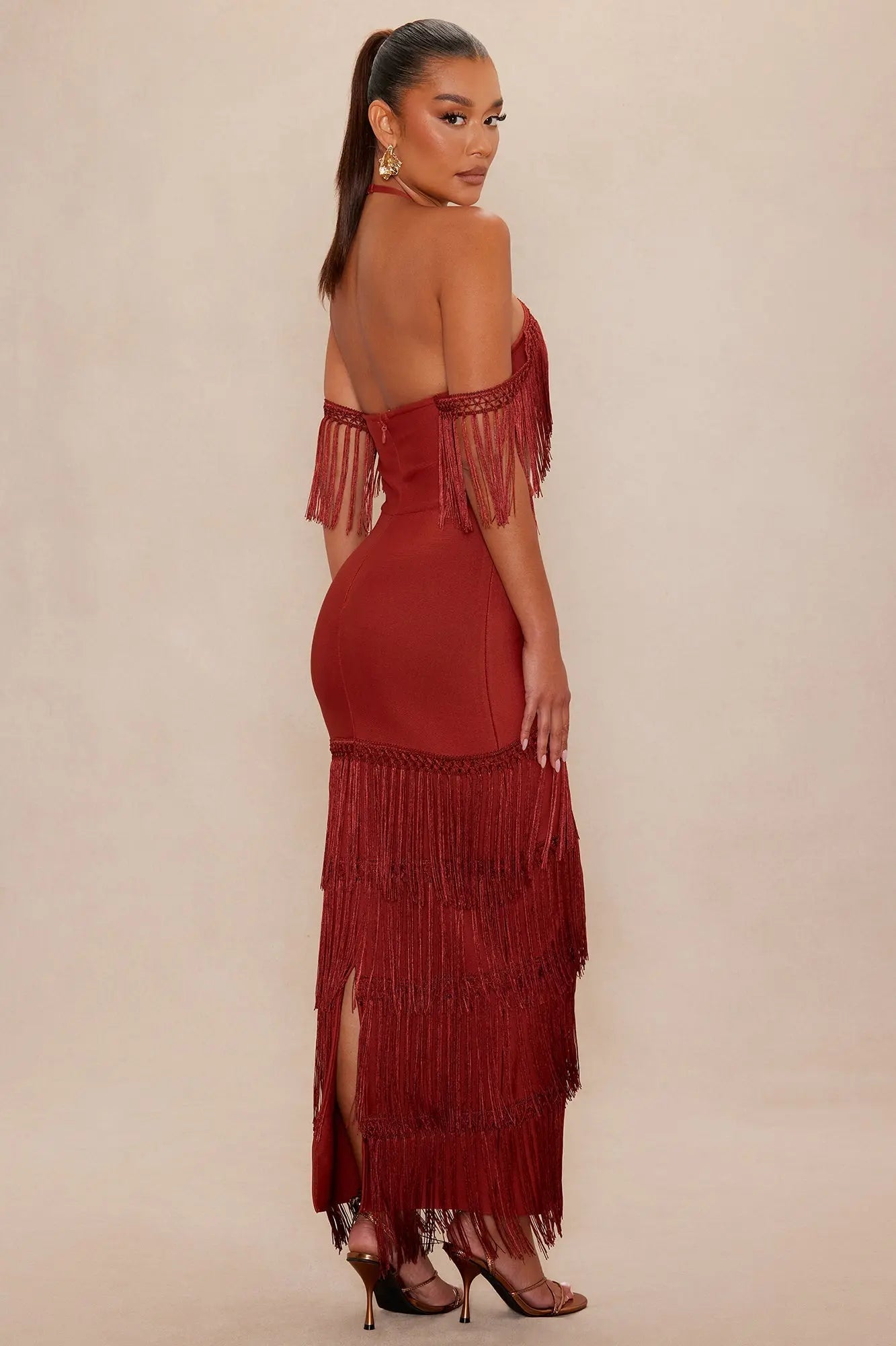 Narissa Fringe Maxi Dress - Rust 