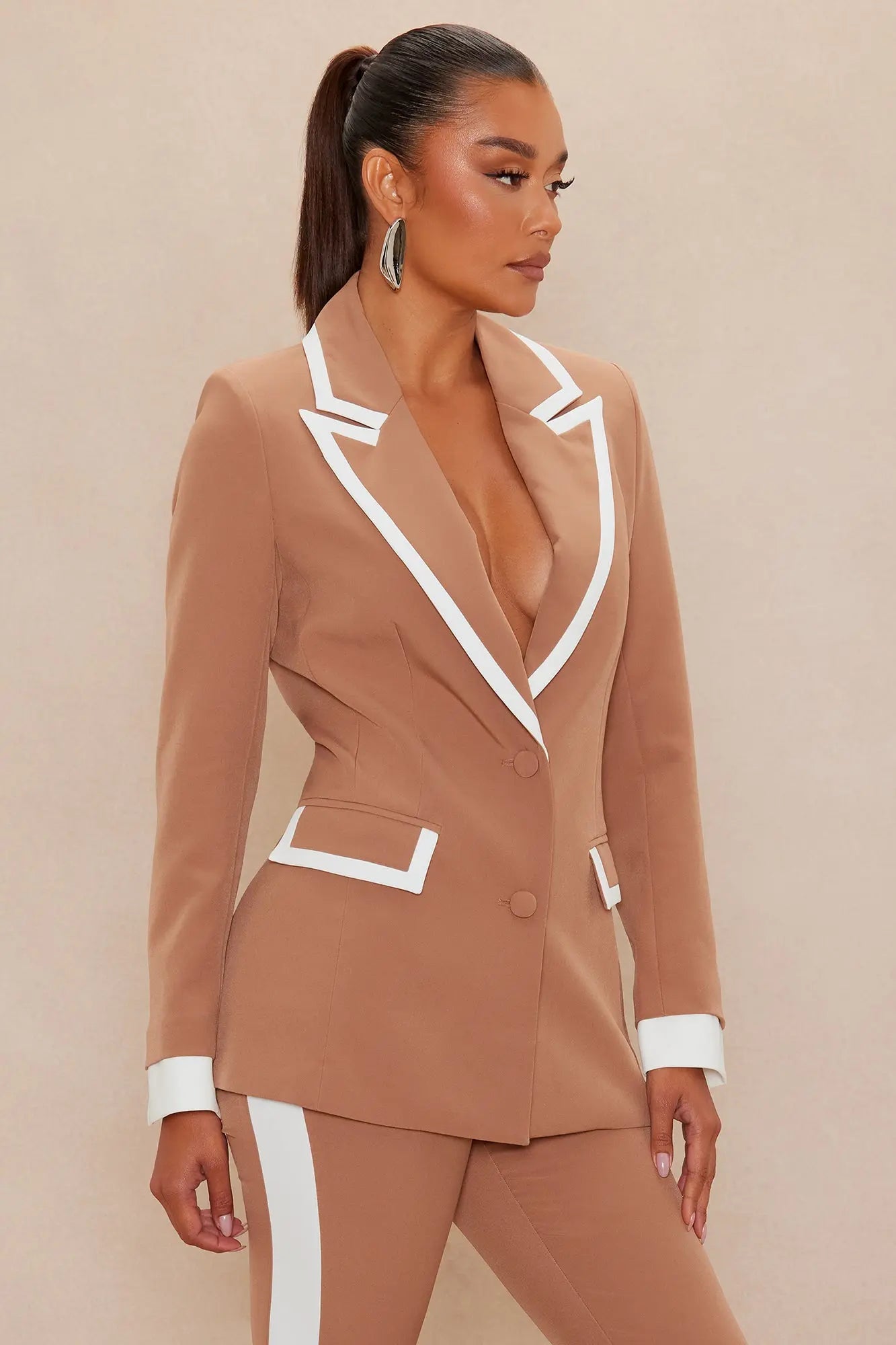 Frederica Blazer Pant Suit Set - Taupe/combo 