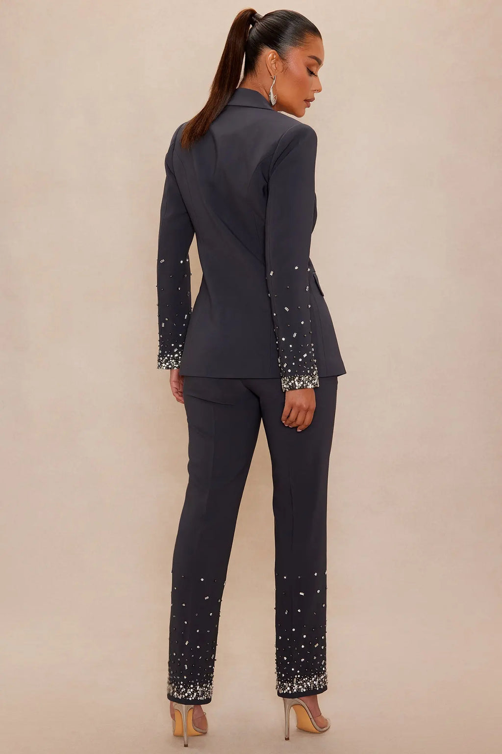 Zephyra Embellished Suit Set - Charcoal 