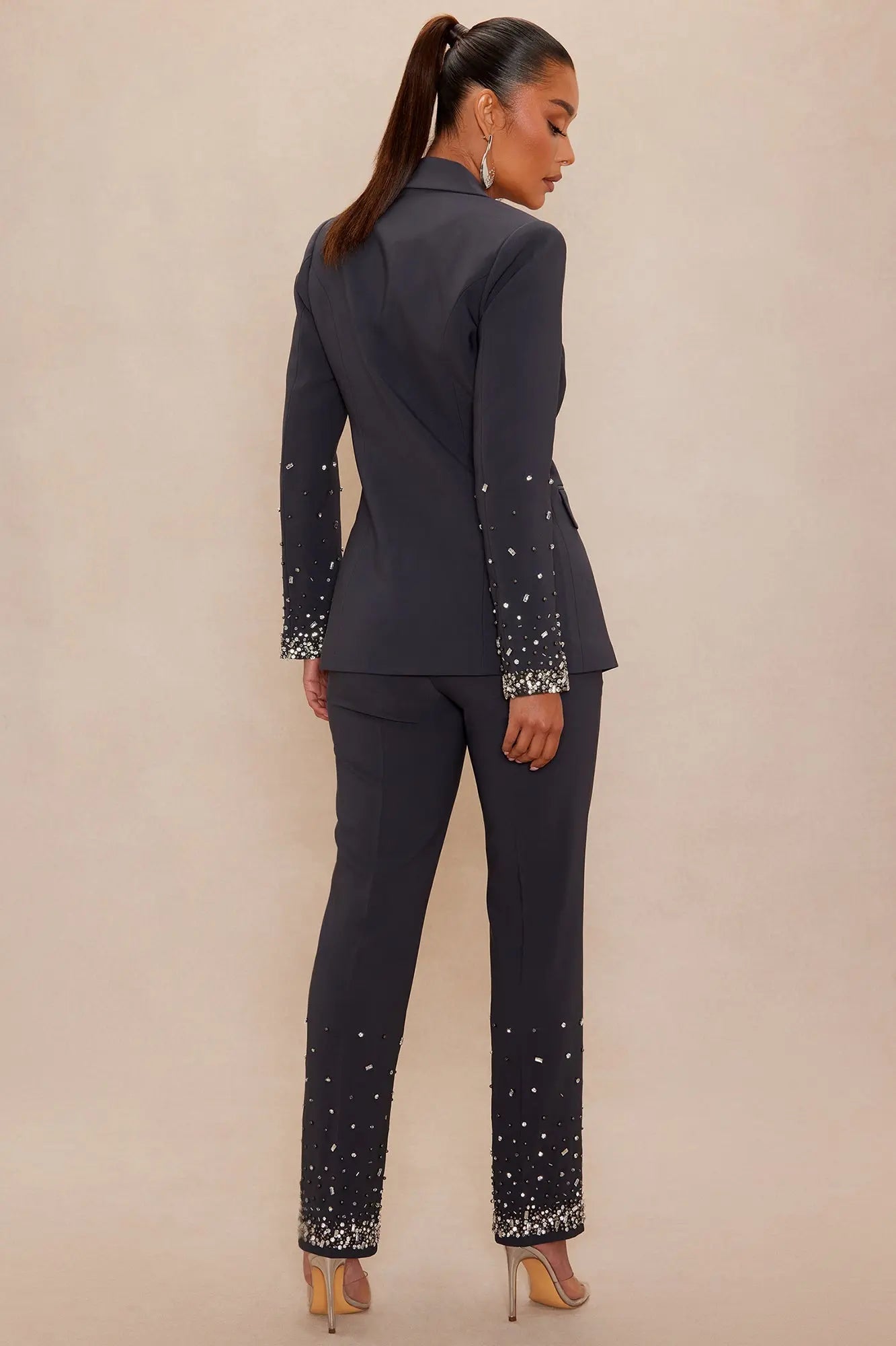 Zephyra Embellished Suit Set - Charcoal 