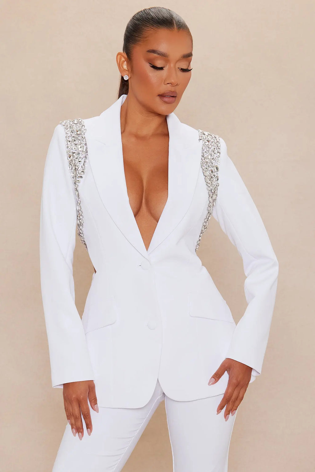 Claire Embellished Suit Set - White 