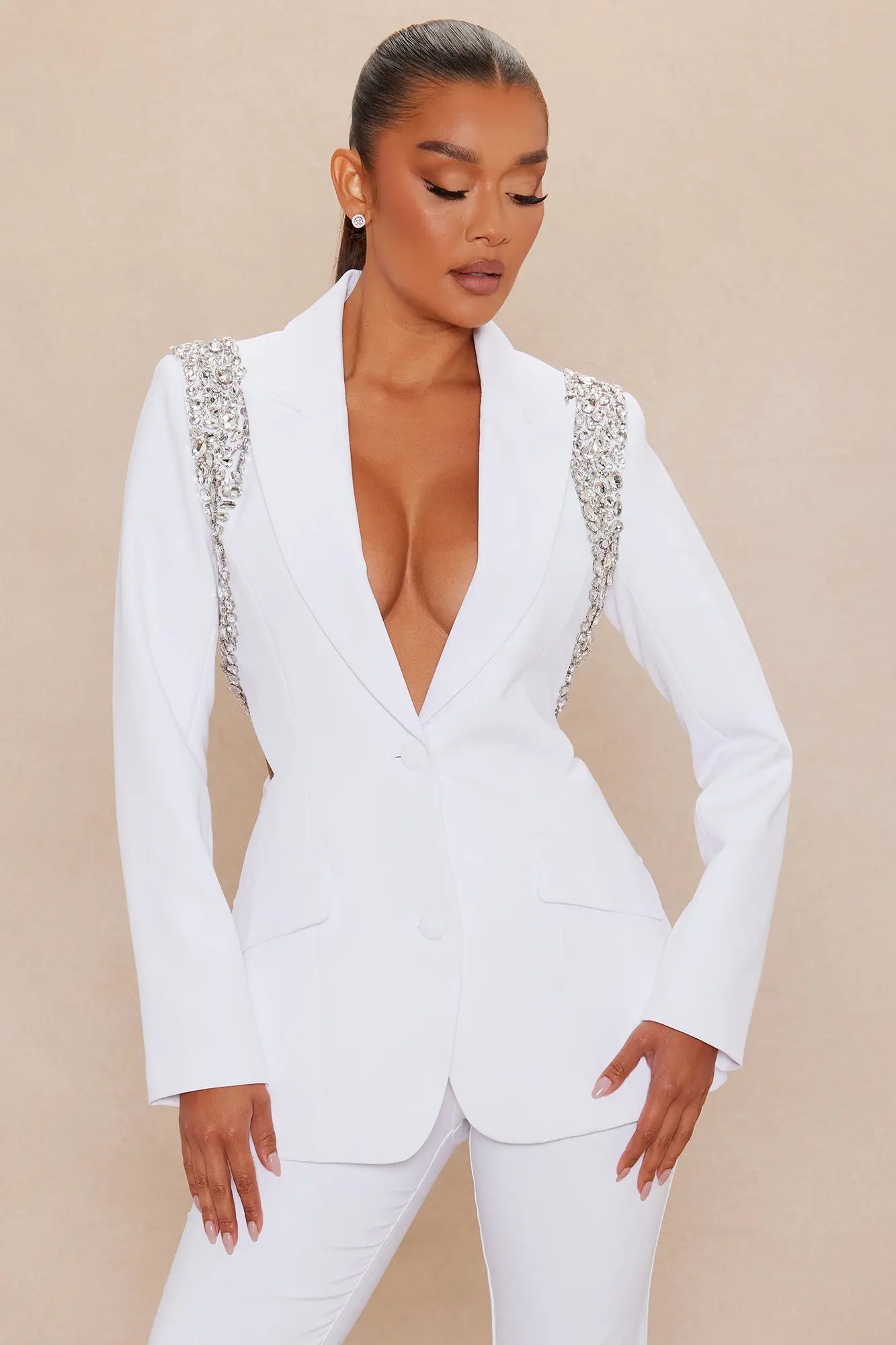 Claire Embellished Suit Set - White 